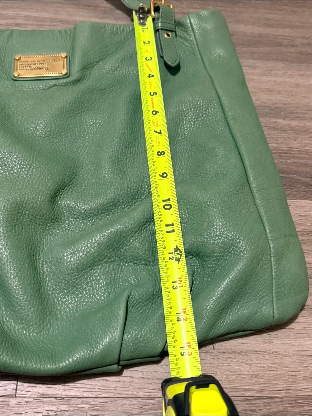 Marc Jacobs Green Pebbled Leather Hobo Tote with Gold Plaque